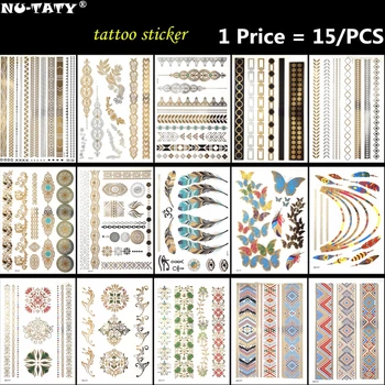 

Nu-TATY 15PCS/lot Gold stripe Temporary 3D Makeup Tattoos Henna Tatuagem Body Art Tatoo Flash Tatto Sticker Swimsuit Makeup Tool