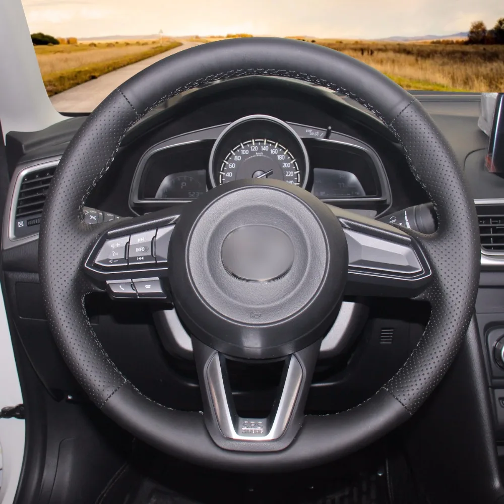 

High quality Black Artificial Leather anti-slip customized car steering wheel cover For Mazda 3 Axela 2017