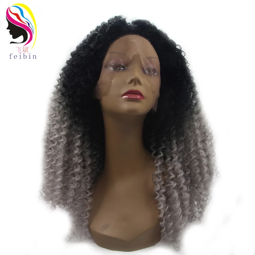 Feibin синтетические волосы Синтетические волосы на кружеве парик свободная глубокая эффектом деграде(переход от темного к Цвет 18 дюймов(45 см) для наращивания на всю голову парик D29