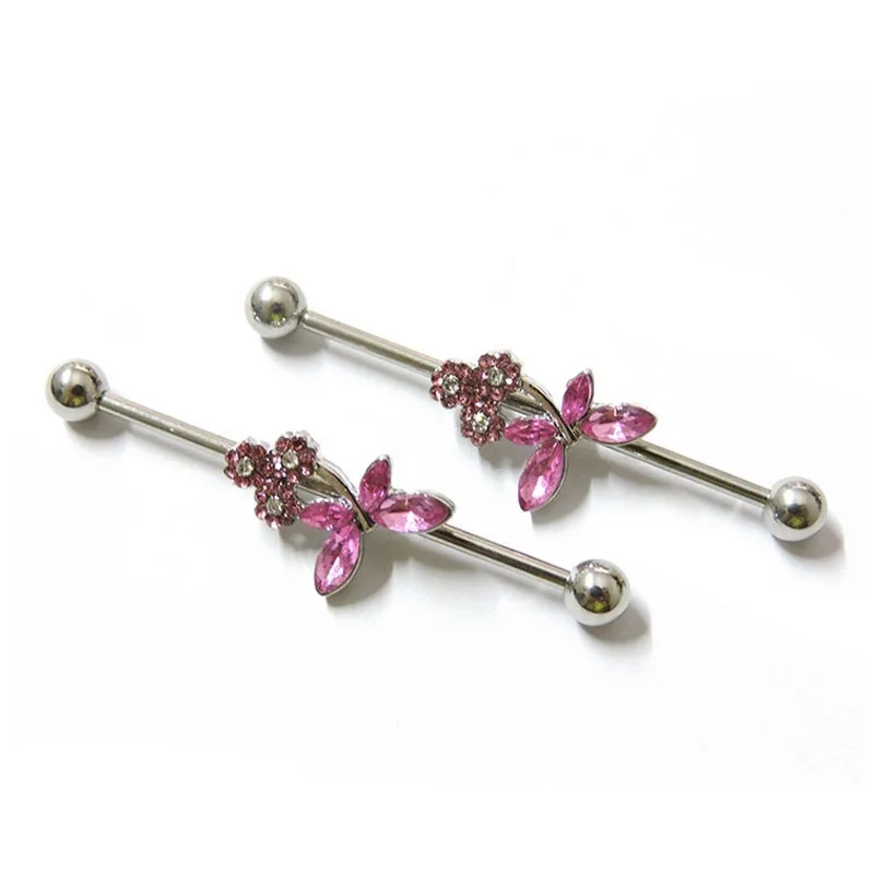 

1PC long 38mm Plated Titanium Dragonfly Plum Industrial Barbell Piercing Industrial Barbell Earring Jewelry Planet Ear Jewelry