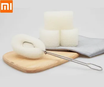

Xiaomi Stainless Steel Cup Brush with 3 Replaceable Sponge Brush Head Glass Wash Clean Bottle Cleaning cup brush Smart home