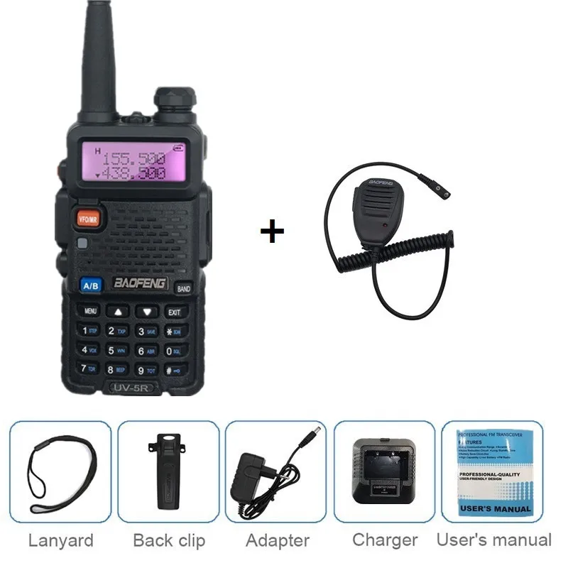 8 Вт BAOFENG UV-5R мощная рация 10 км Двухдиапазонная УФ 5R двухсторонняя радиостанция VOX фонарик портативное радио Amador VHF UHF - Цвет: add MIC