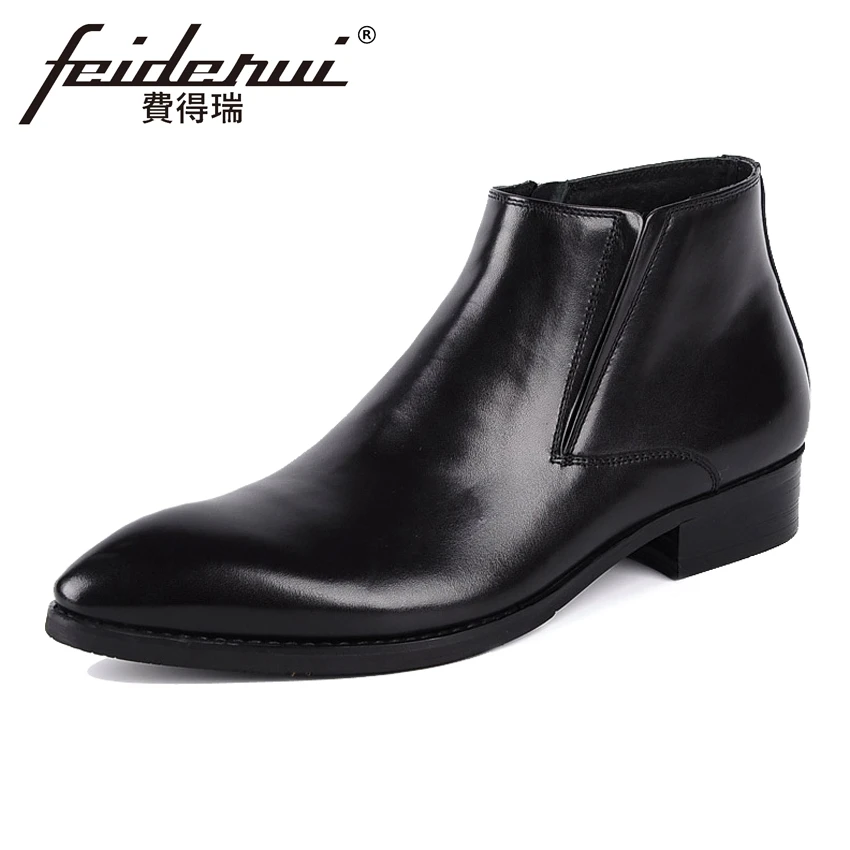 Full Grain Leather Men's Ankle Boots Italian Designer Pointed Toe Zipper Handmade Cowboy Man Formal Dress Wedding Shoes YMX35 |