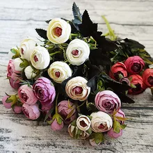 Искусственные цветы, шелковые Чайные розы, 1 пачка, свадебные, вечерние, новогодние украшения, аксессуары, искусственные растения