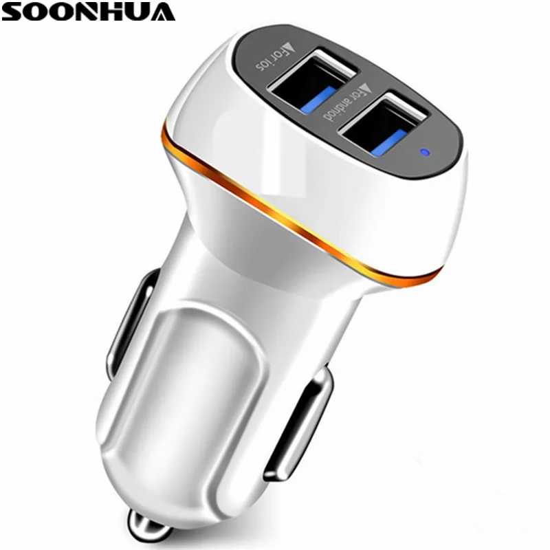 

SOONHUA Universal Car Charger Mobile Phone Quick Charging Adapter 2 Port USB Car Charger for Samsung Xiaomi iPhone Tablet Charge