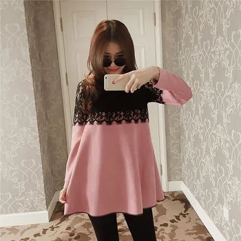 

Maternity Dress Shirt Size cotton the new spring and autumn wool abdominal maternal lactation lace patchwork clothes