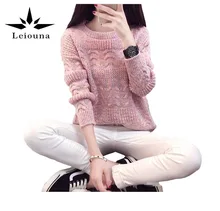 Leiouna 2017 New Women Warm Wool Solid Female O-neck Full Sleeve Spring Sweater Pullover Winter Knitted Pull Jumper