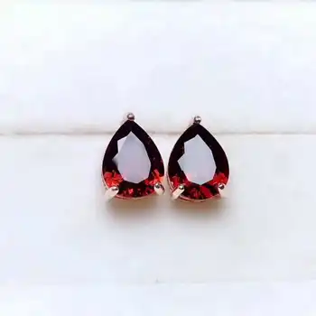 

Fidelity natural 7*9mm Mozambique garnet stud earrings s925 silver water drop fine jewelry for women Natural red gemstone