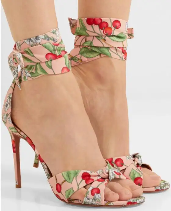 

2019 New European Gladiator Summer Sweet Women Sandals Floral Open Toe Ankle Strap Party High Heel Shoes Women