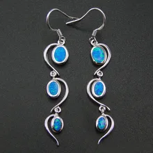 Серьги с голубым огненным опалом, хорошее ювелирное изделие, 925 пробы, серебряные ювелирные изделия, длинные висячие серьги для женщин с голубым камнем