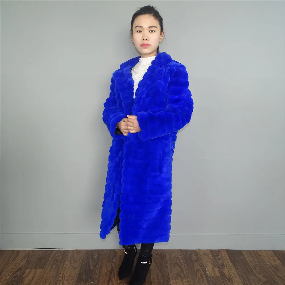 MLHXFUR 100 см синий сапфир кролика рекс Шубы Для женщин пальто верхняя одежда костюм воротник куртка плащ одежды плюс Размеры XS до 7XL