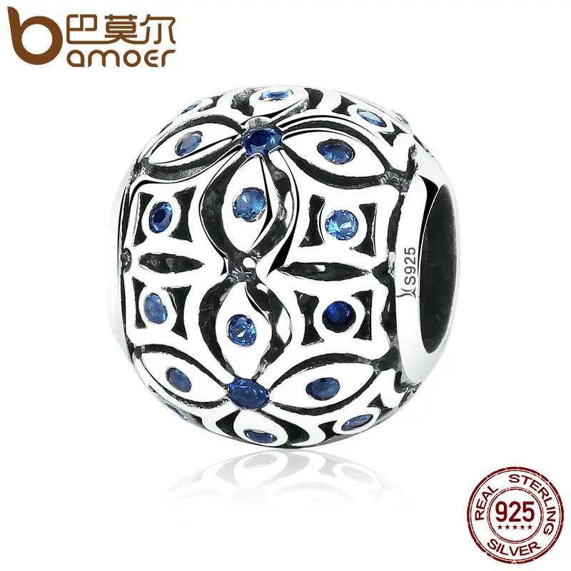 BAMOER 925 Sterling Silver Charms With Blue Crystals S925 Bead Charm fit Bracelets & Bangles for Women Jewelry SCC059