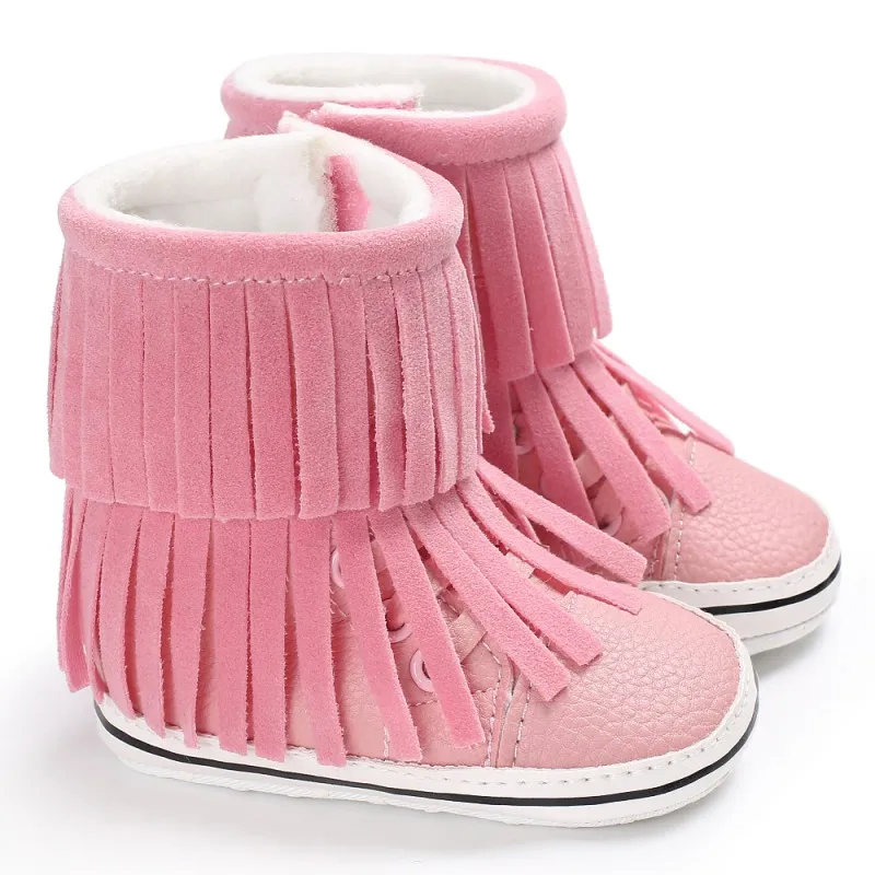Детские зимние PU кожаные сапоги супер Утепленная одежда Обувь мода бахромой новорожденных детей Обувь для девочек Обувь для мальчиков на