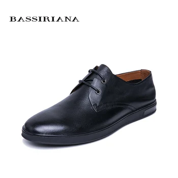 

BASSIRIANA New 2019 Genuine Leather men casual shoes lace up comfortable round toe spring autumn 39-45 size handmade