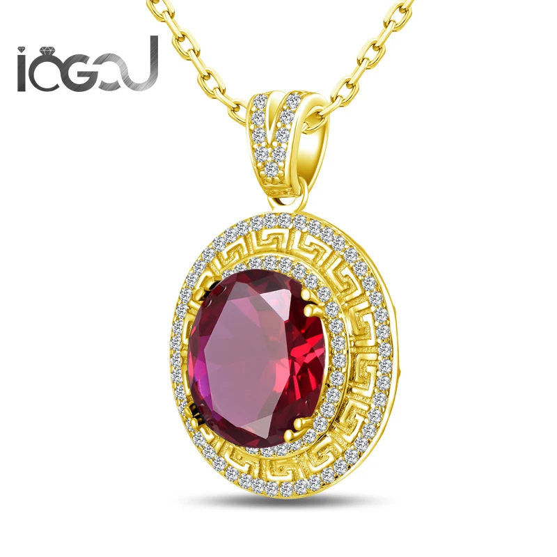 

IOGOU HipHop Shunning Pendants Wedding Oval Cut Yellow Gold Color 925 Sterling Silver Red Sona Simulated Jewelry Gifts