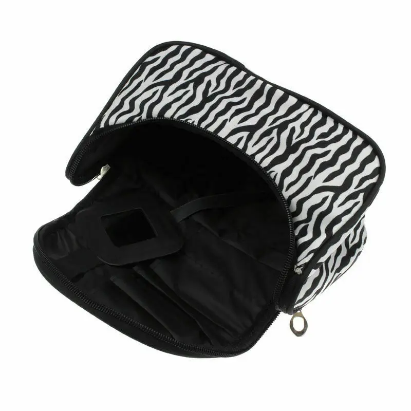 زيبرا نمط التجميل حقيبة الأسهم النساء كبيرة حقيبة مستحضرات تجميل التجميل حالة تخزين مقبض السفر المنظم