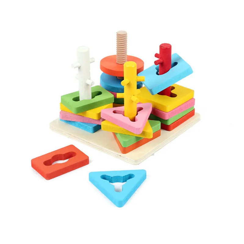 

Four Sets of Infant Teaching Aids Children's Educational Mosaic Building Blocks Toy Factory Unlock Wooden Suit Combination