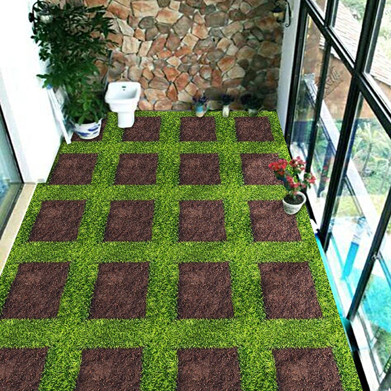 Green Meadow Lawn PVC Waterproof Self-Adhesive 3D Floor Mural Living Room Bathroom Balcony Floor Decoration Photo Wallpaper 3D