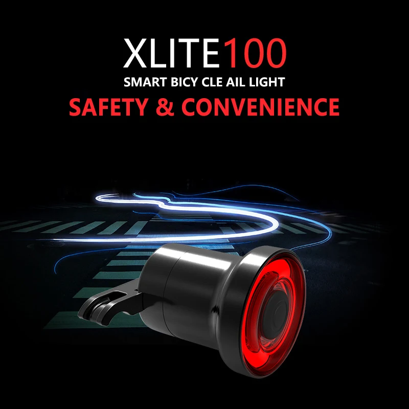 Xlite100 умный велосипедный задний светильник USB Перезаряжаемый светодиодный велосипедный задний светильник Авто старт/стоп тормоз зондирование IPx6 Водонепроницаемый