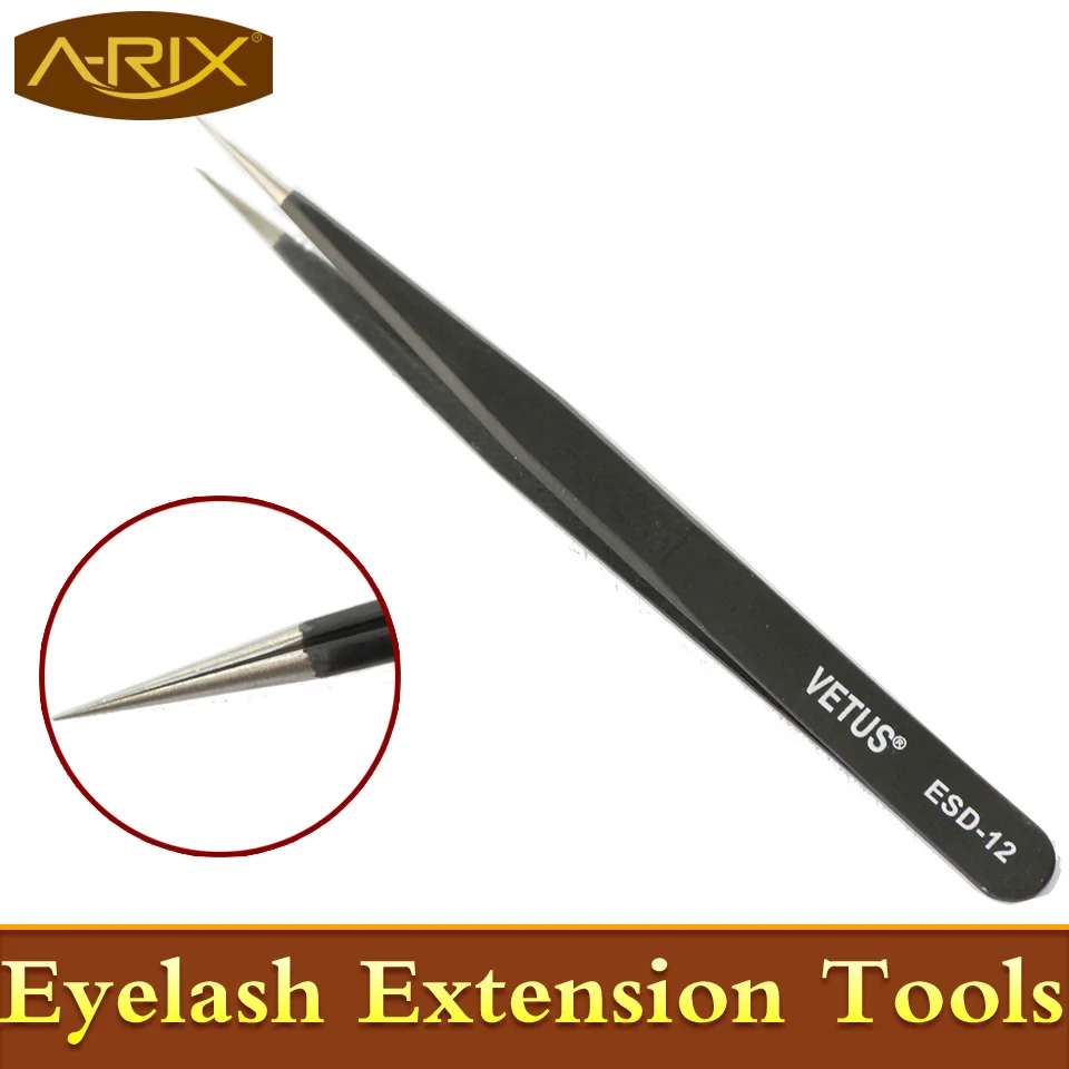 2 шт./лот нержавеющая eyelashtweezer VETUS ESD пинцет Анти-статический Пинцет ESD12 прямые и хорошее качество