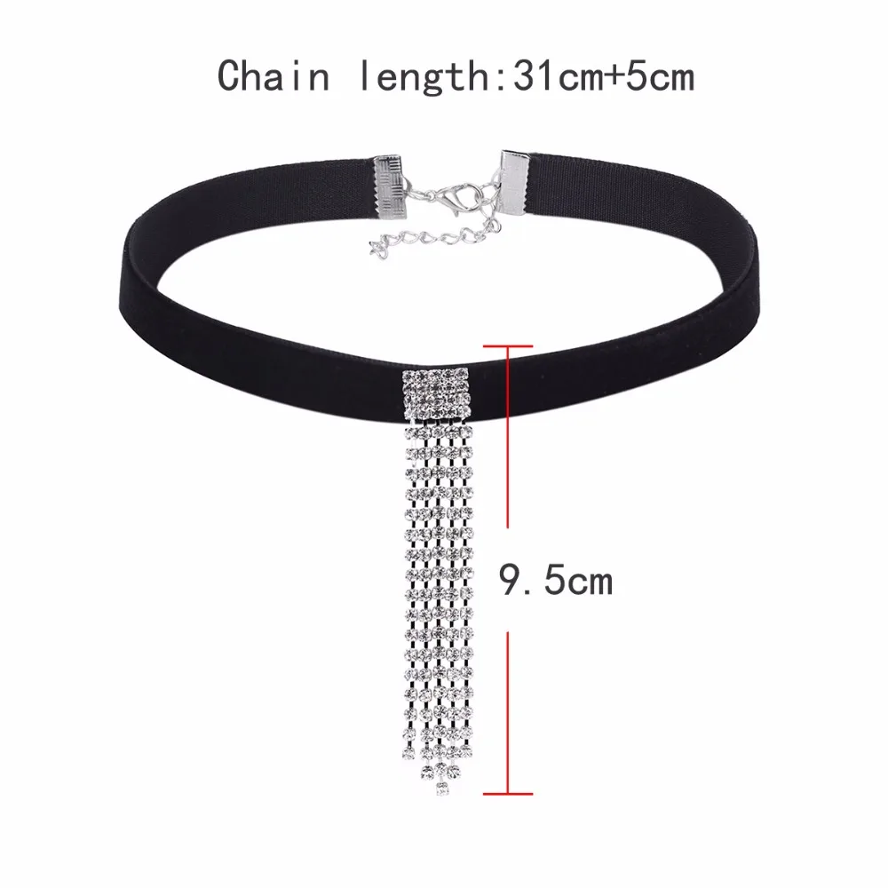 Черный готический чокер ожерелье женское модное бархатное Чокеры ожерелье s& Кулоны ожерелье с длинной кисточкой вечерние Стразы чокер NR3665