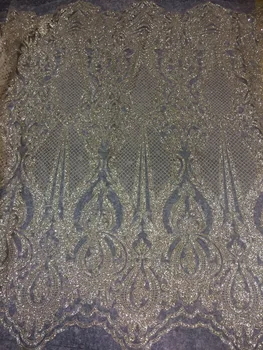 

top sale jianxi-11898 with glued glitter french net embroidered lace fabric for party dress