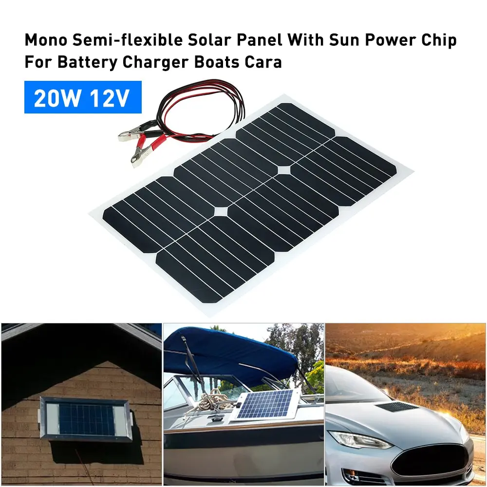 20 Вт 12 в моно полугибкая солнечная панель с чипом Sunpower для зарядного устройства