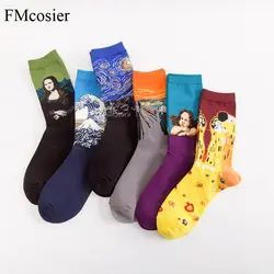 6 пар хлопок Для мужчин s Happy Socks сжатия Книги по искусству смешные носки Для мужчин печатные Ван Гог звездное небо Chaussettes Homme Calcetines Сокс много