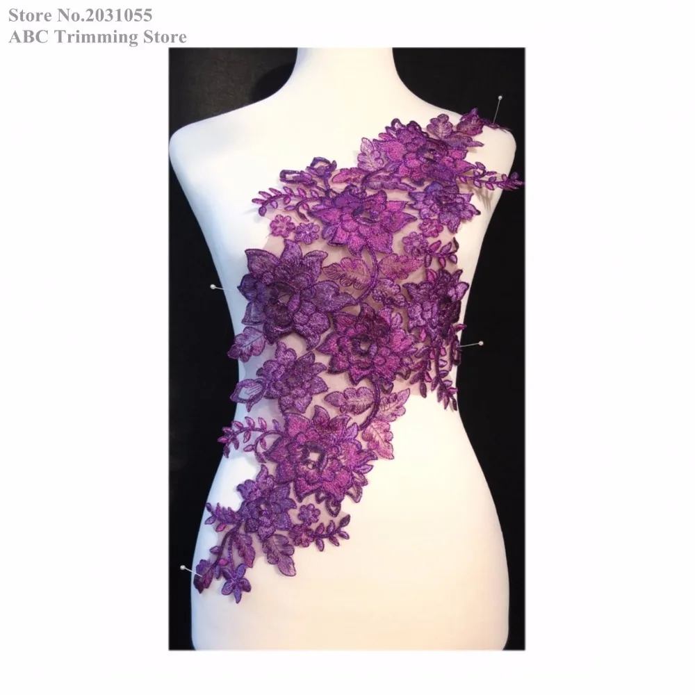

Free Registered Shipping 1pc x New Long Purple Flower Embroidery Organza Lace Fabrics Appliques Patches Sewing DIY Craft TBNC86J
