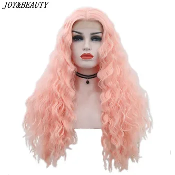 

JOY&BEAUTY 20 inch-28 inch Kinky Curly Long Wig Heat Resistant Hair Pink Synthetic Lace Front Wigs For Women