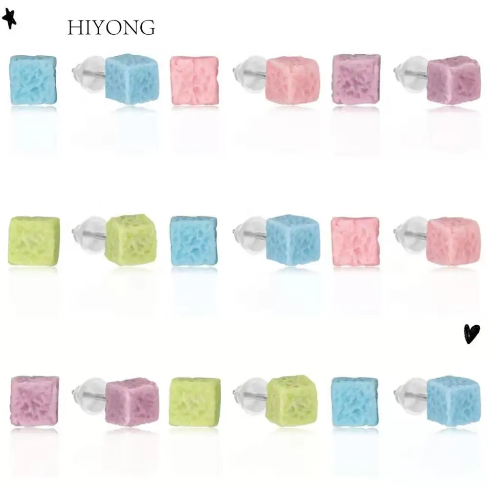

HIYONG Anti-allergy Handmade Square Ceramic Earrings Women's Ceramic Earrings Girls'Multicolored Boutique Fashion