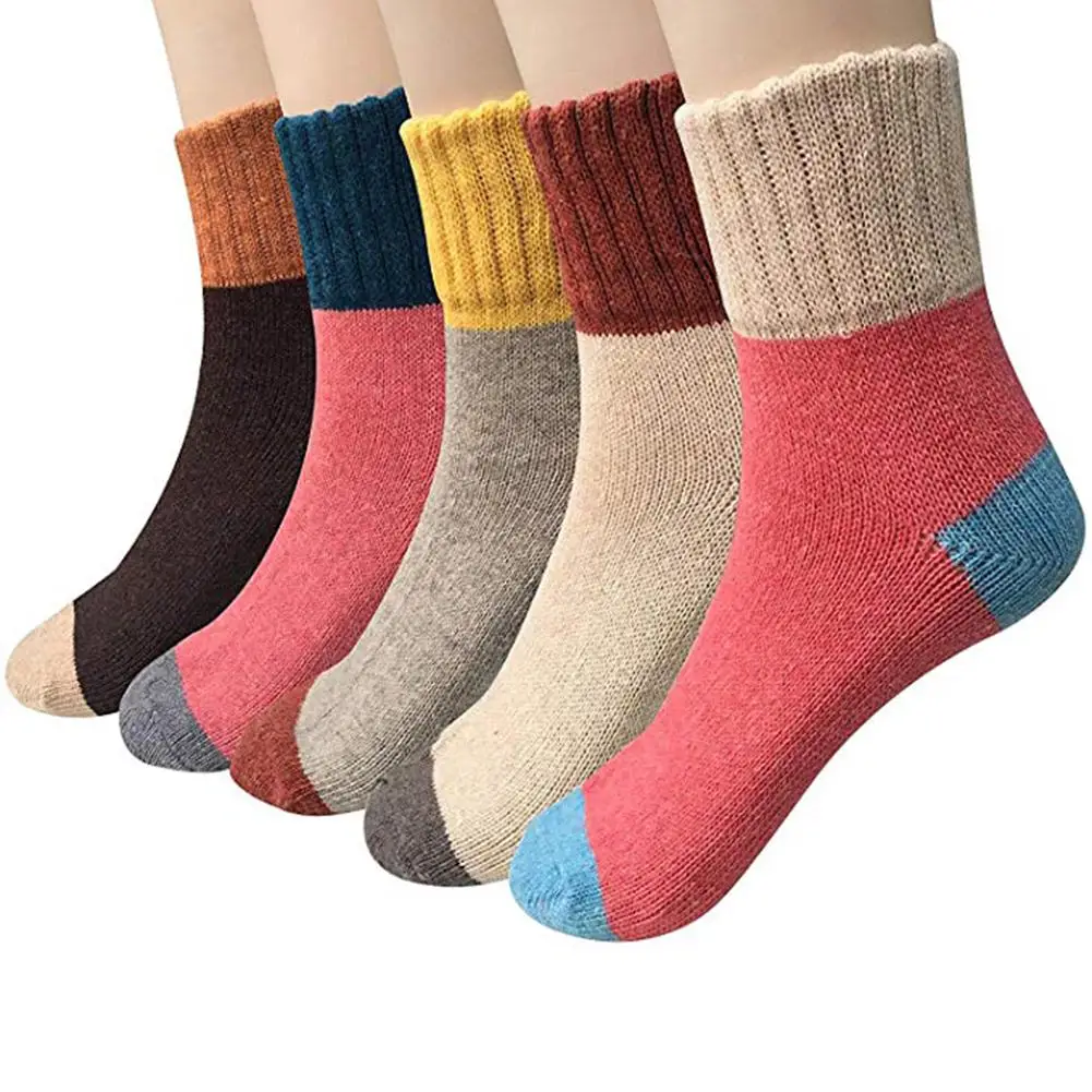 Модные женские зимние цветные теплые толстые шерстяные носки средней длины