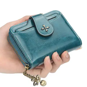 

None Ladies Simple Retro Solid Color PU Zipper Short Style Purse