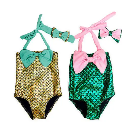 Emmababy Cute Girls Kids Swimwear Swimsuit Tankini Bow Bathing Mermaid Bikini Headband 2 7Y