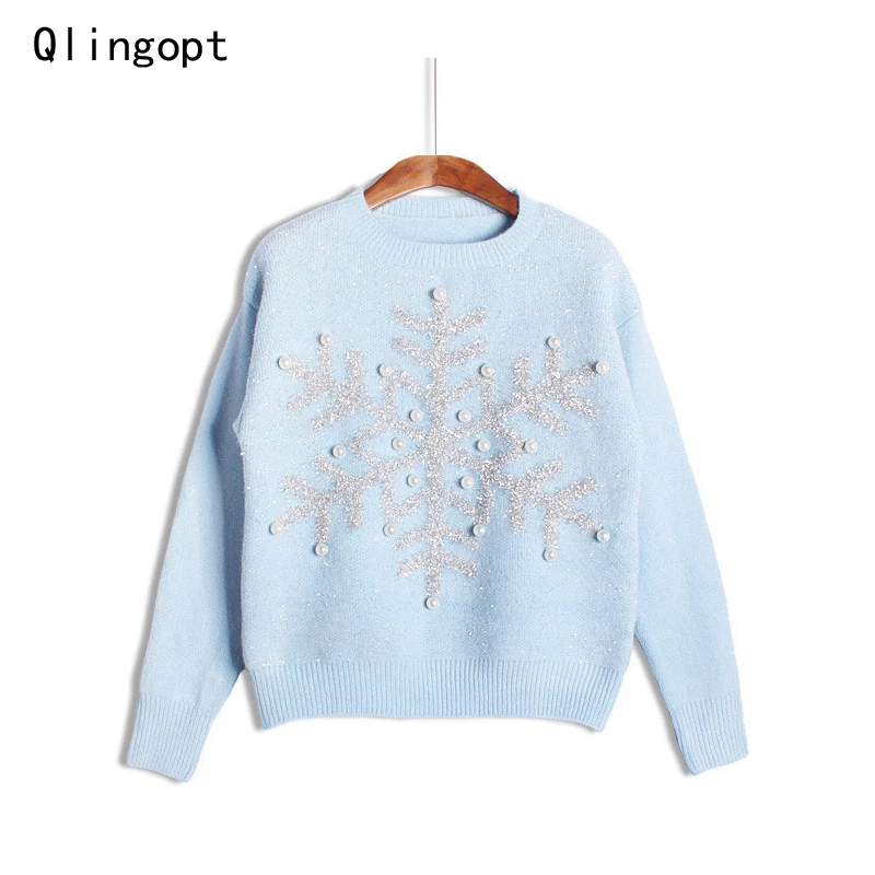 Qlingopt women sweaters and pullovers 2017 solid christmas