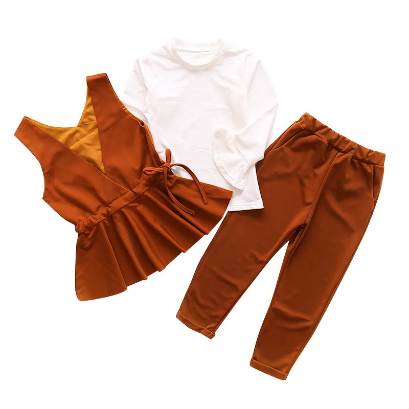Подростковая одежда для девочек-подростков; комплект осенней одежды; коллекция года; детский спортивный костюм детский костюм; футболка+ жилет+ брюки