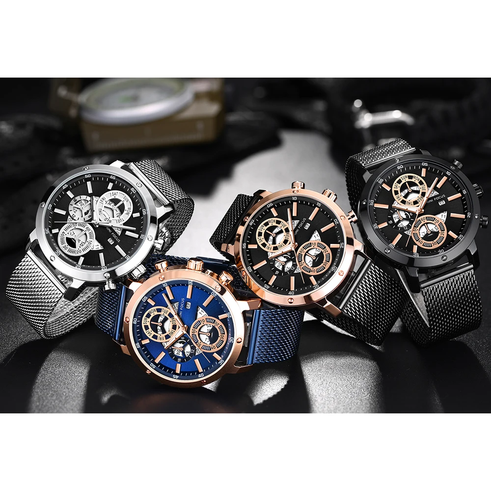 Модные Бизнес ультра тонкие кварцевые часы водонепроницаемые люксовый бренд черные мужские часы сетка хронограф с Ремешком мужские s наручные часы