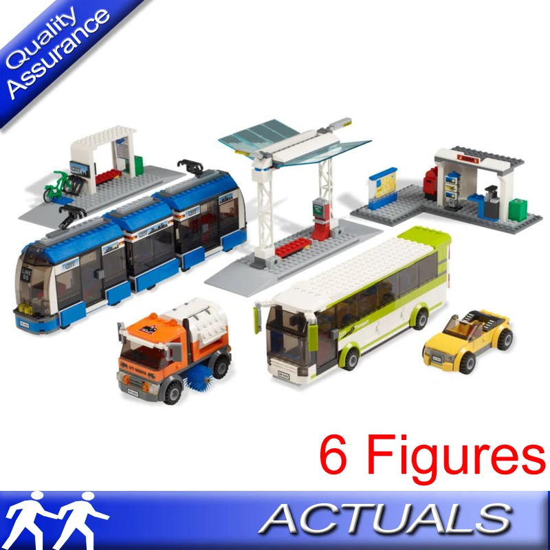 

02023 Compatible with Lego 8404 City Public Transport Station Building Blocks Tram Bus Figures Model Bricks Enlighten Toys