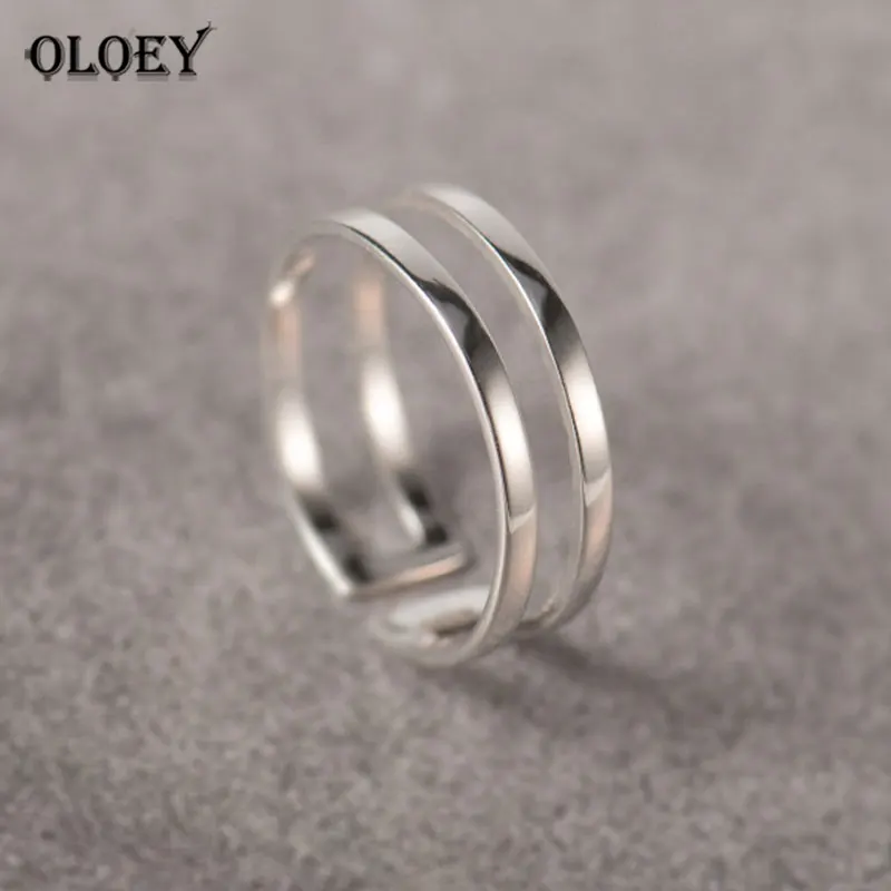 

OLOEY Double Layer Ring For Womans 100% Real 925 Sterling Silver Polished Finish Adjustable Open Ring Fine Party Jewelry YMR471