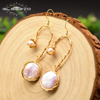 

GLSEEVO Natural Fresh Water Pearl Statement Drop Earrings For Women Wedding Handmade Dangle Earrings Fine Luxury Jewelry GE0707