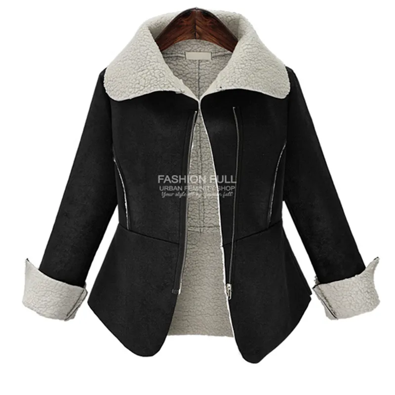 

New Autumn Winter Women Coats Vestidos Lambs Blends Turn-Down Thick Suede Fabric Zipper Short Cotton Coat For Women Outwerwear