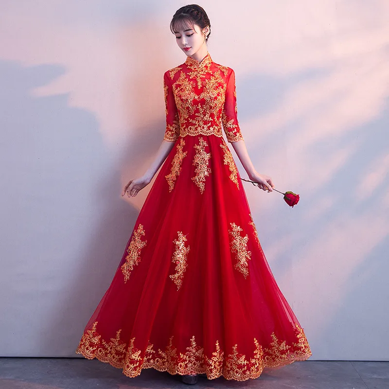 Женское традиционное свадебное платье It's yiiya Красное длинное в китайском стиле