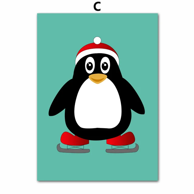 skating penguins canvas picture print modern art