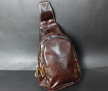 

Men Oil Wax Real Leather Chest CrossBody Sling Biker Bag #15