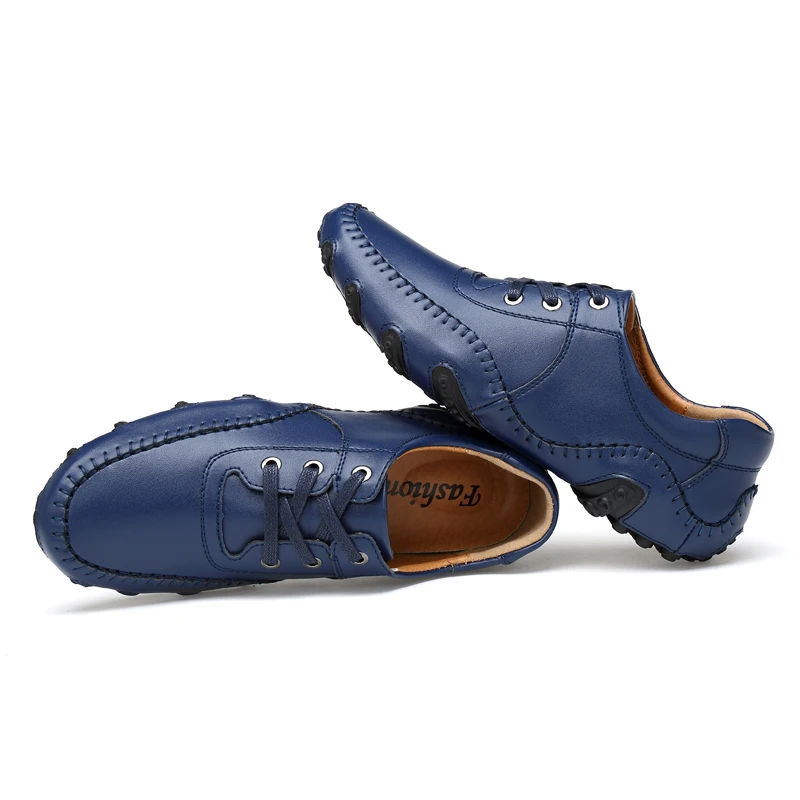 Кожаная мужская повседневная обувь на шнуровке; цвет черный, синий, белый; мужские мокасины для вождения; уличные мужские модные кроссовки размера плюс