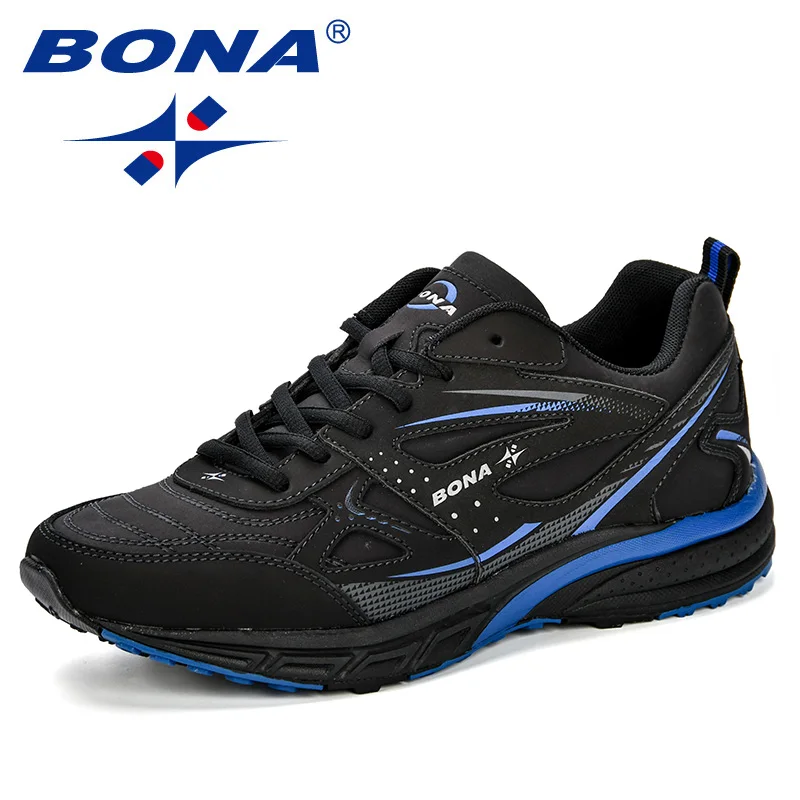 BONA/ стиль; спортивная обувь для мужчин; кроссовки; zapatillas hombre; спортивная обувь; мужские кроссовки из яловичного спилка; спортивная уличная мужская обувь - Цвет: Charcoal black Rblue