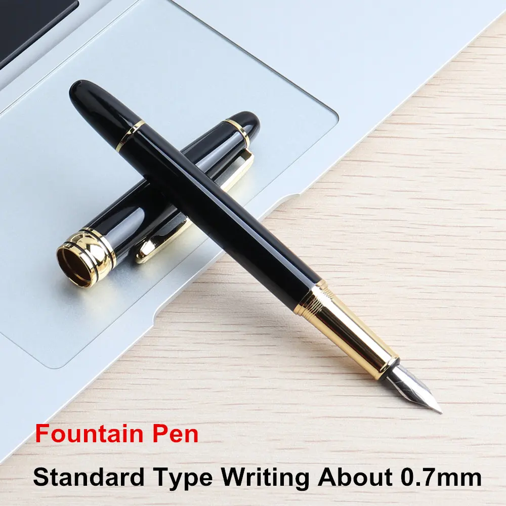 High Quality Fountain Pen Full Metal Luxury Pens Caneta Office School Stationery Supplies Writing 0.7mm 1mm Black Blue Red Ink - Цвет: Gold Standard 0.7mm