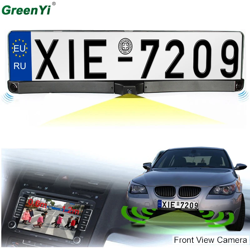 ЕС Европейская Автомобильная Лицензия CCD камера заднего вида рамка парковочная камера Фронтальная камера два реверсивных радар