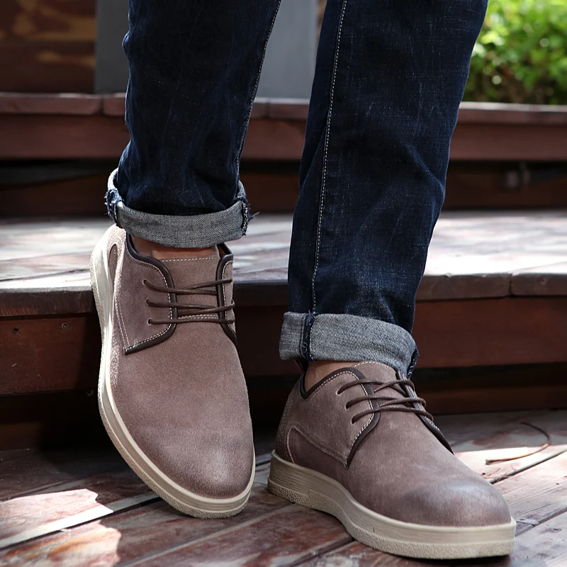 

Rommedal genuine cow suede leather skate shoes men work safety toe fashion flat lace-up slip-on male casual shoes high quality