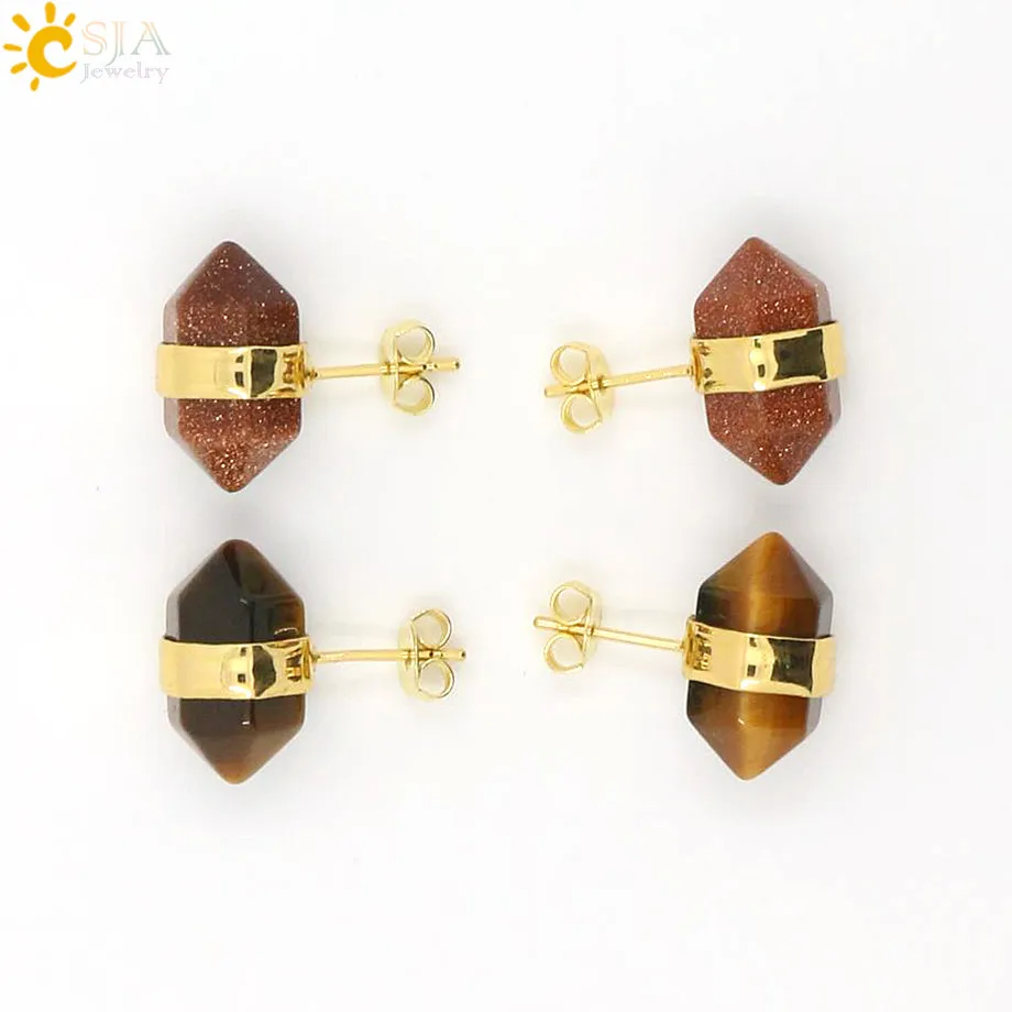 CSJA модные серьги Пирсинг шпильки серьги Модные ювелирные изделия золотой цвет натуральный камень прозрачная кристаллическая серьга для женщин E011